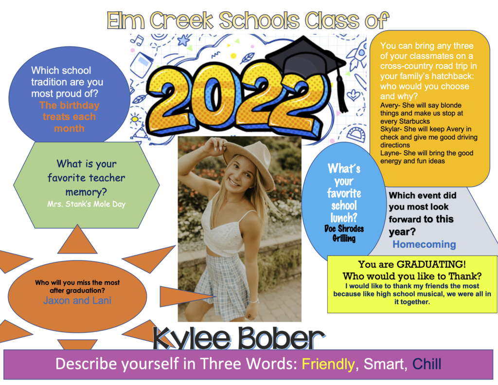 Class of 2022 Kylee Bober 4 days until graduation.