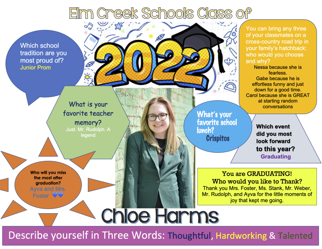 Class of 2022 Chloe Harms.  11 days until Graduation