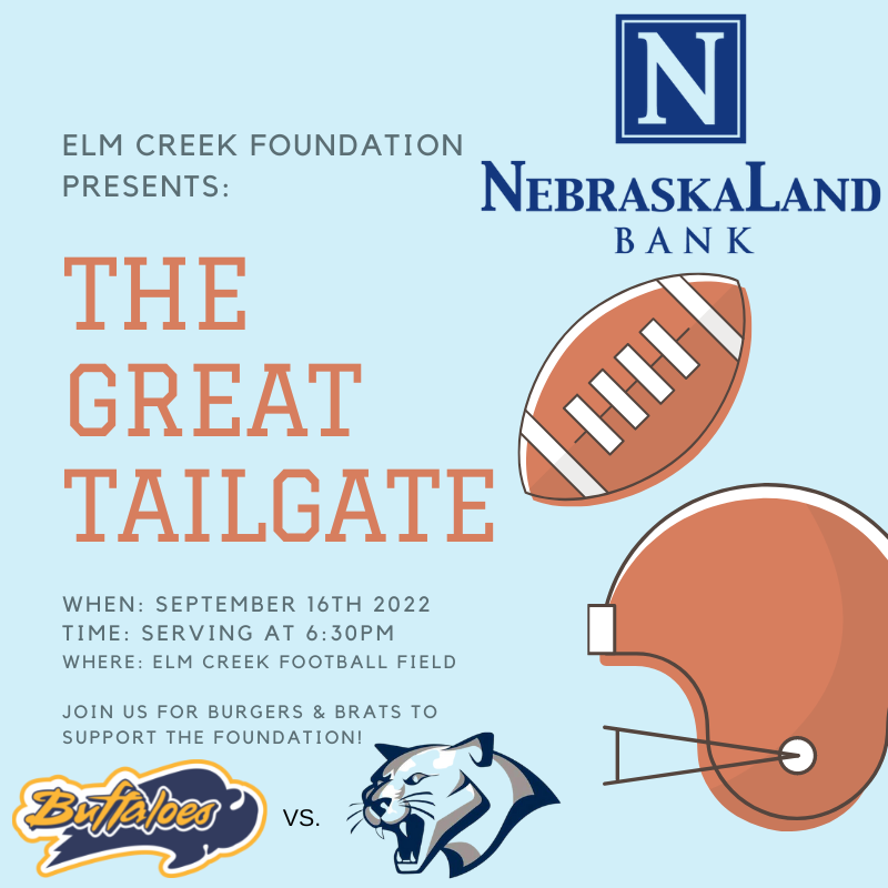 SEPTEMBER 16TH-6:30PM COME SUPPORT THE ELM CREEK FOUNDATION WITH BRATS & CHEESEBURGERS AT THE ELM CREEK VS. CENTRAL VALLEY FOOTBALL GAME!
